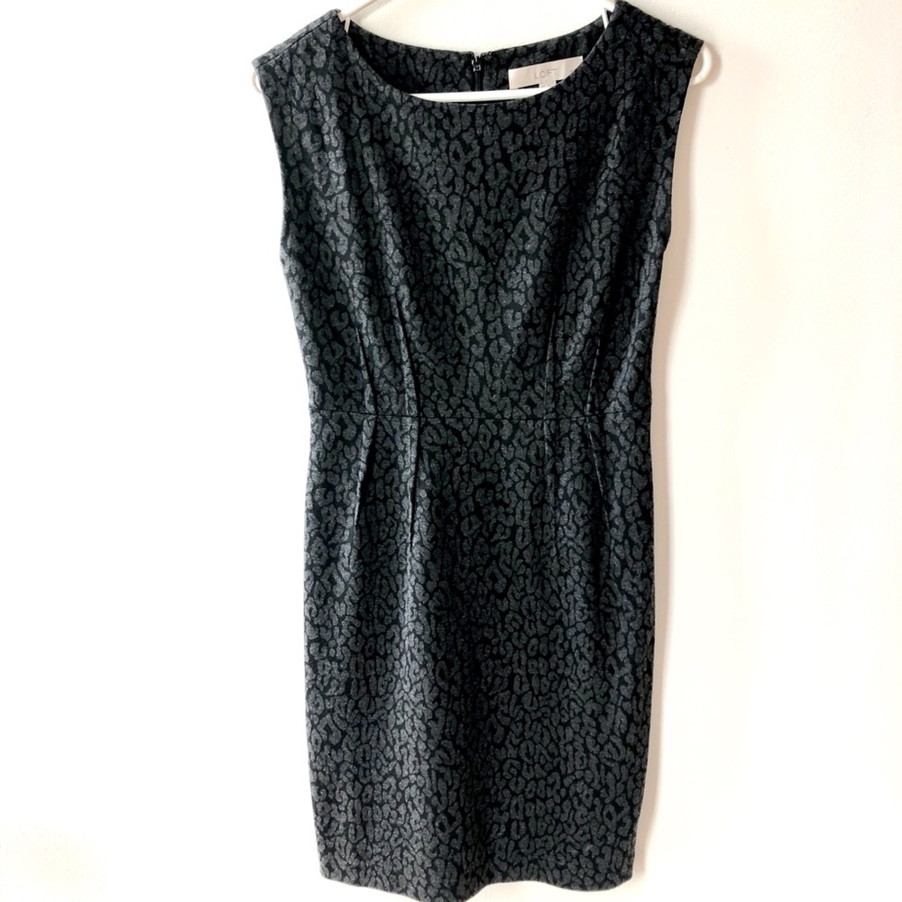 LOFT Grey & Black Leopard Sheath Dress